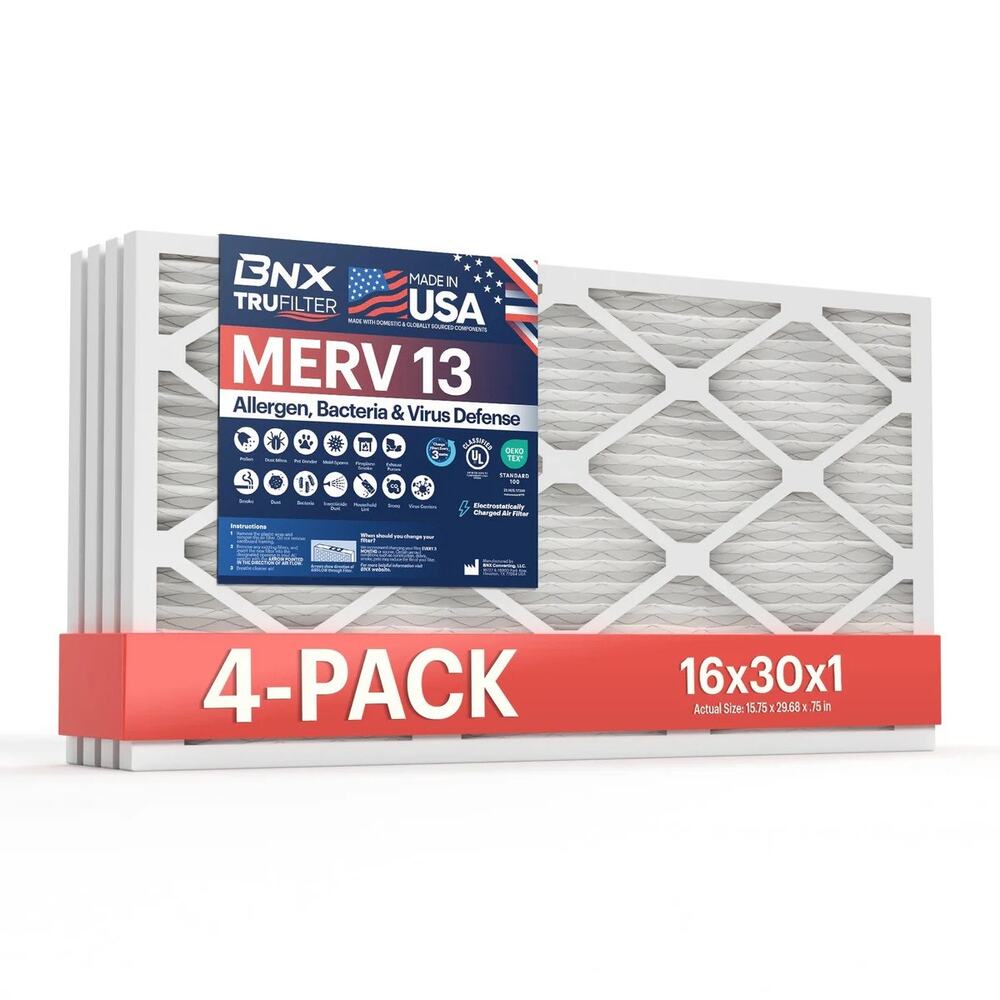 BNX MERV 13 Air Filter 16x30x1 4 Pack Pleated AC Furnace HVAC Filters New